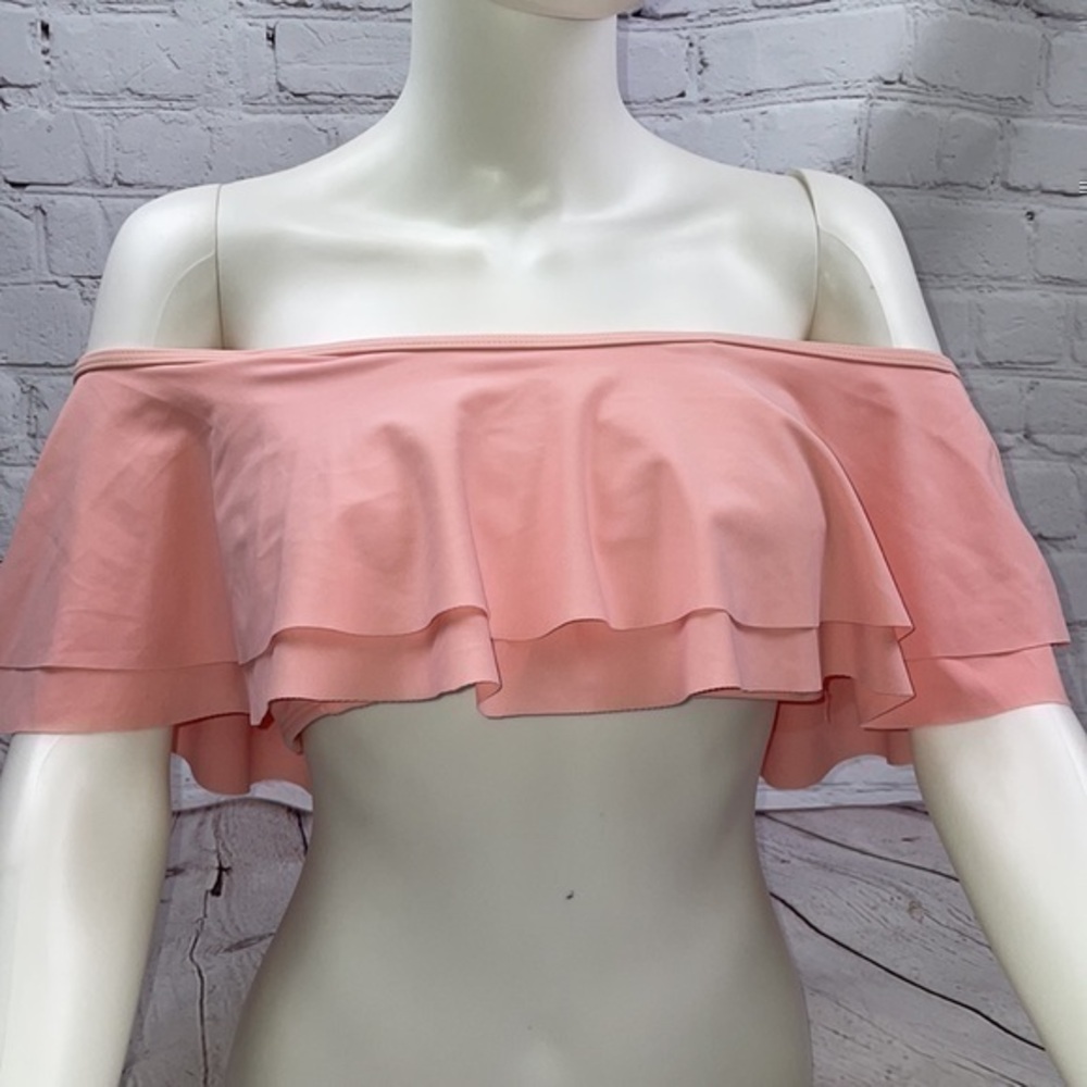 NWOT Pink ruffle off the shoulder underwire bikini top medium